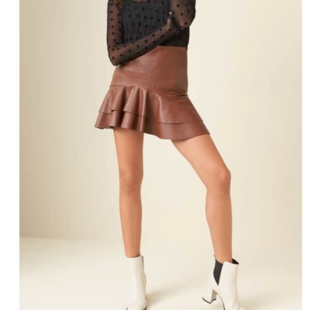 Soprano Ruffle Hem Faux Leather skirt